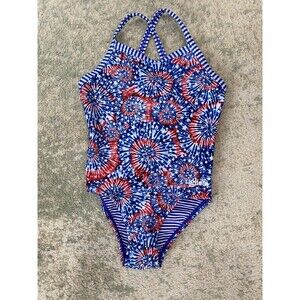 Dolfin Uglies Girls Swimsuit Size 8 Blue Fireworks 4th of July USA One-Piece